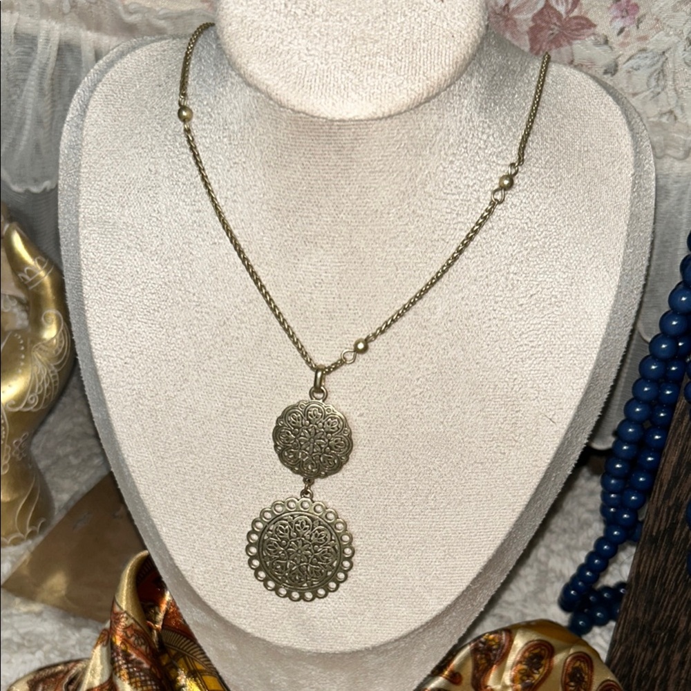 Lucky Brand Gold Double Pendant Necklace with Intricate Design